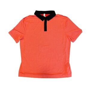 Lululemon Mens Precision Polo Golf Shirt Orange Coral Black Performance Size M